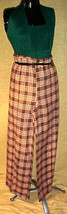 WOOL TROUSERS,BROWN/GOLD PLAID,32&quot; ELASTIC WAIST;WIDE LEGS;40&quot;LENGTH;&#39;70... - $9.99