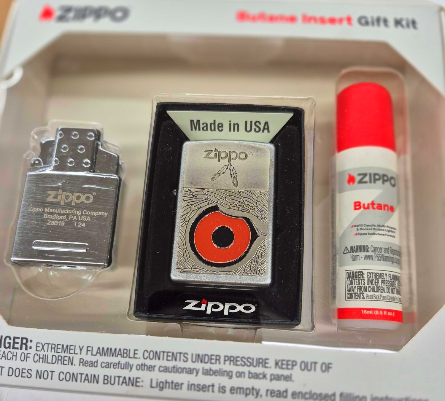 Rare Feather Enameled Eagle Eye Zippo Lighter Gift Kit - $66.45