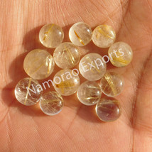 8x8 mm Round Natural Golden Rutile Cabochon Loose Gemstone Lot - £9.34 GBP+