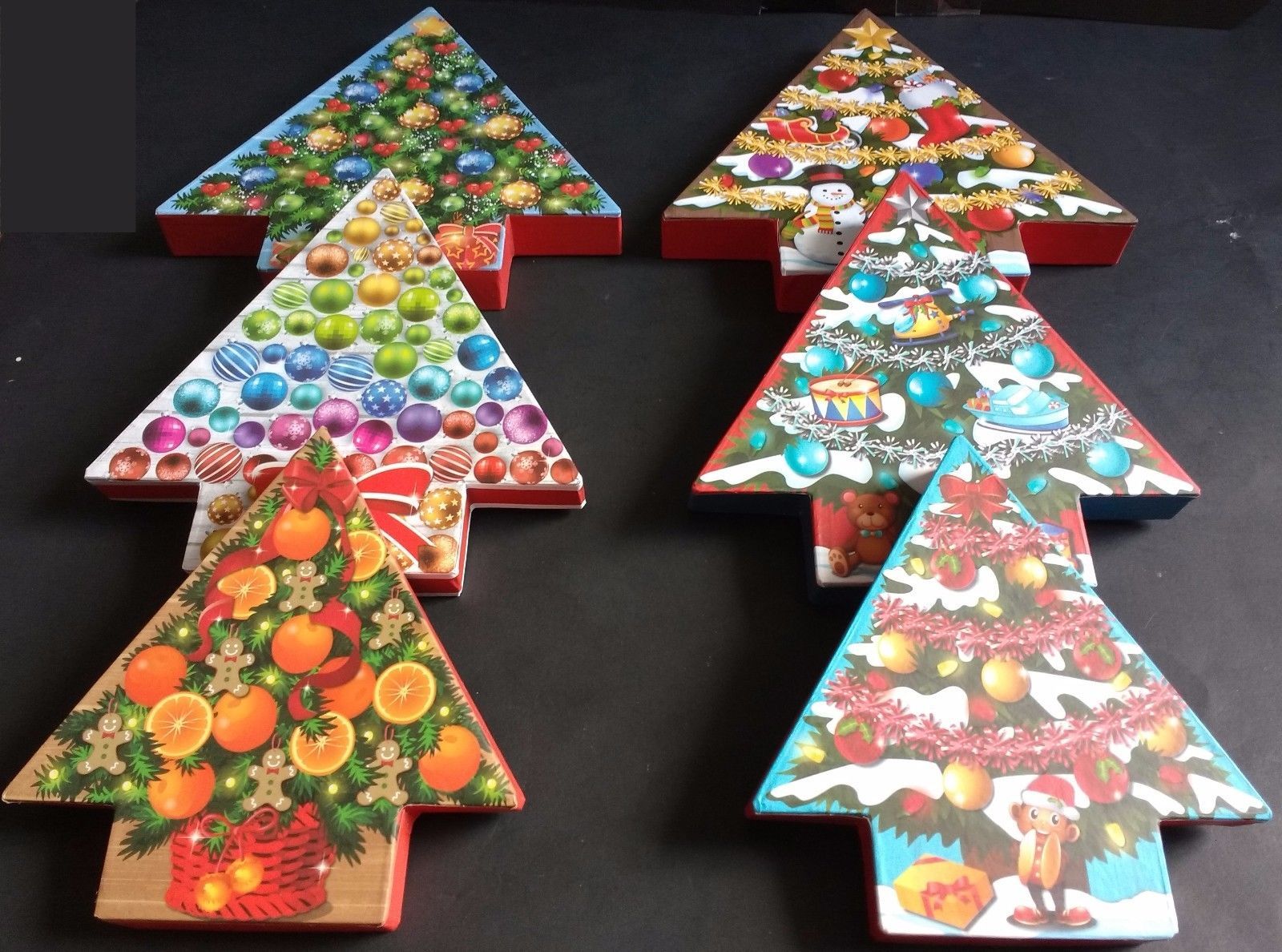 Christmas Holiday Tree-Shaped Gift Boxes Decoupage Nesting, Select: Size... - $2.96+