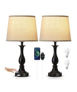 2 Bedside Desk Lamps 3way Touch Control Drum Shade Table Lamp LED Black ... - $49.49