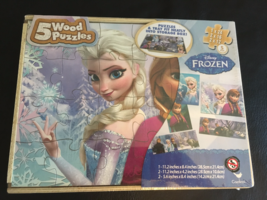 Disney Frozen 5 Wood Puzzles in Wood Storage Box - £13.51 GBP