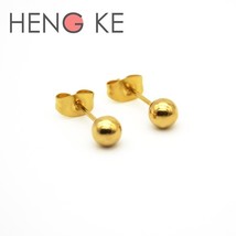 Gold Color Ear Stud Pin 3456Round Ball Girls Fashion Earrings for Women 316l Sta - £40.50 GBP