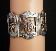 Sterling chinese bracelet Antique Chinese Bracelet vintage Wide silver good luck - $345.00