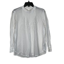 Gap Eyelet Hi-Neck Lace Trim Panel Blouse White Long Sleeve Cotton Medium Women - £15.78 GBP
