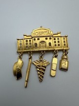 Vintage JJ Gold Hospital Doctor Nurse Dangle Brooch 2.25&quot; - £23.46 GBP