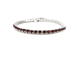 Delicate Garnet Bracelet 925 Silver Garnet Tennis Bracelet Round Tennis Garnet B - £71.21 GBP