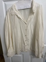Women’s Flowy Long Sleeve Button Up Shirt Ivory Cream Chico’s Size 3 XL Silk - £18.59 GBP