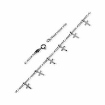 Figaro Chain and 5 Cross Charms Italian Bracelet Solid 925 Sterling Silver - £26.96 GBP