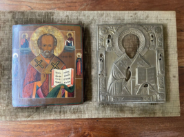 ANTIQUE 1850 HAND PAINTED RUSSIAN ICON OF ST.NICHOLAS with gilded Oklad ... - £7,913.36 GBP