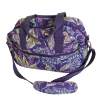 Vera Bradley Purple Batik Leaves Medium Weekender Traveler Bag 15x10x6 EUC - £31.64 GBP