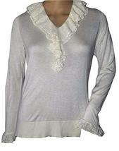 August Silk Women&#39;s L/S Lace Detail Silk Blend Sweater Cream Petite Large - £31.81 GBP