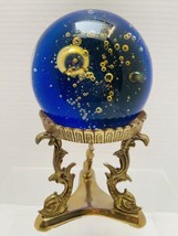 Murano Mid Century Glass Signed Controlled Bubble Ball on Brass Stand - £75.96 GBP