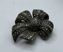 Vintage Judith | Jack .925 Sterling Silver Marcasite Ribbon Love Knot Bow Signed - £54.37 GBP