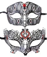 Red Crystal Heart Valentine Lovers Couples Masquerade Metal Masks Set Me... - £23.73 GBP