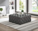 Sherlyn Tufted Square Ottoman/Footstool, Grey Linen - $569.99