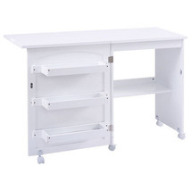 White Folding Swing Craft Table Storage Shelves Cabinet - Color: White - £124.52 GBP