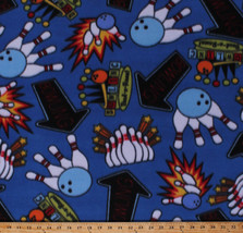 Bowling Balls Pins Vintage Bowling Alley Signs Blue Fleece Fabric Print A409.23 - $6.97