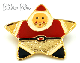 Vintage AAi Santa Star Enameled Brooch  Kitschy Jolly Santa Meets Christmas Star - £9.62 GBP