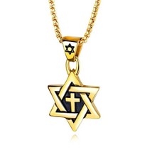 Men Silver Gold Black Star of David Cross Pendant Necklace Stainless Steel Chain - £9.56 GBP