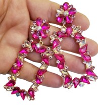 Pink Drop Earrings, Bridesmaid Rhinestone Earrings, 3.1 Inch Pageant Jew... - $42.99