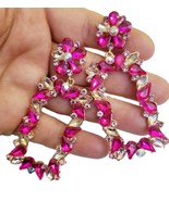 Pink Drop Earrings, Bridesmaid Rhinestone Earrings, 3.1 Inch Pageant Jew... - £34.44 GBP