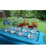 Beverage Glasses Antique Car Set of 8 in goldtone metal holder Vintage - $1,866.63 MXN