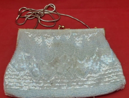 Vintage Andre Cellini Silver Beaded Bag Clutch Purse 8&quot; Hand Made in China - $9.89
