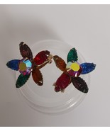 Vtg 60&#39;s Multi-Colored Lava Rhinestones, Gold Tones,  Clip-On Marked PEND - $471.29 MXN