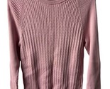 Jeanne Pierre Ribbed Sweater Size M Pink Cotton Cable Round Neck Long Sl... - £13.07 GBP