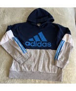 Adidas Boys Navy Blue Gray White Logo Long Sleeve Athletic Hoodie Large ... - $17.15