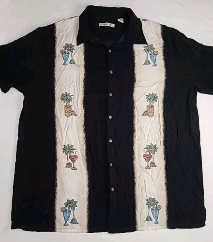 Primary image for Batik Bay Men Sz 2XLT Hawaiian Bowling Style Tiki Button Up Cocktails Palm Trees