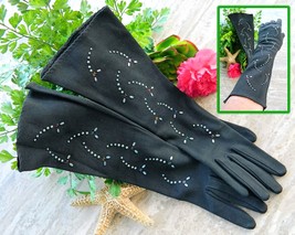 Vintage Long Black Opera Gloves Western Germany Rhinestones Beads  - $24.95