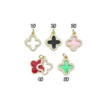 Double CZ Enamel Flower Charm Pendant, Sku#LD704 - $3.99