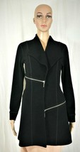 Eva Varro Barcelona Black Long Jacket Silver Zippers Open Front Womens S... - £47.40 GBP