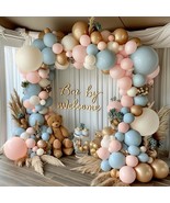 Gender Reveal Balloon Arch Kit, Dusty Pink And Blue Balloons Chrome Gold... - $38.95