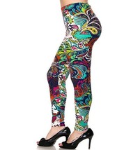 Womens Red Blue Floral Paisley Brushed Peach Skin Full Length Ankle Leggings - £9.56 GBP