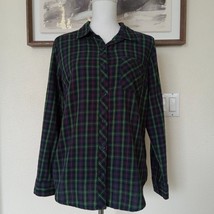 Time And Tru Blue Green Plaid Collared Long Sleeve Button Down Shirt top... - £11.41 GBP