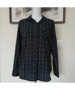 Time And Tru Blue Green Plaid Collared Long Sleeve Button Down Shirt top... - $20.06 CAD