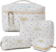 4Pcs Cotton Quilted Makeup Bag Coquette Makeup Bag Large Travel Cosmetic Bag Aes - £40.38 GBP