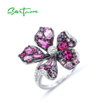 Silver Ring For Women Genuine 925 Sterling Silver Sparkling Pink Red Stones Bloo - £60.32 GBP