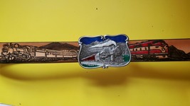 Railroad Train Genuine Leather Belt &amp; High Detail Epoxy Enamel Buckle All Sizes - £35.57 GBP