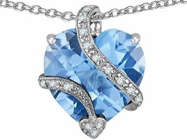 Star K Large 15mm Heart Shape Simulated Aquamarine Love Pendant - £40.35 GBP