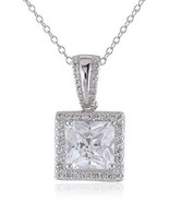 Amazon Collection Sterling Silver Square-Cut CZ Pendant Necklace, 18&quot;  - $35.17 CAD