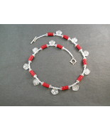 Red Beaded Bead Necklace With Frosted White Dangling Beads - £62.93 GBP