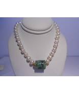 carved jade barrel / pearl necklace / 14kt gold clasp - £439.07 GBP