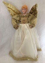 Porcelain Victorian Christmas Angel Tree Topper Ornament Ivory Gold 14.25" - $29.95