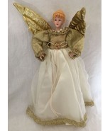 Porcelain Victorian Christmas Angel Tree Topper Ornament Ivory Gold 14.25&quot; - £23.91 GBP