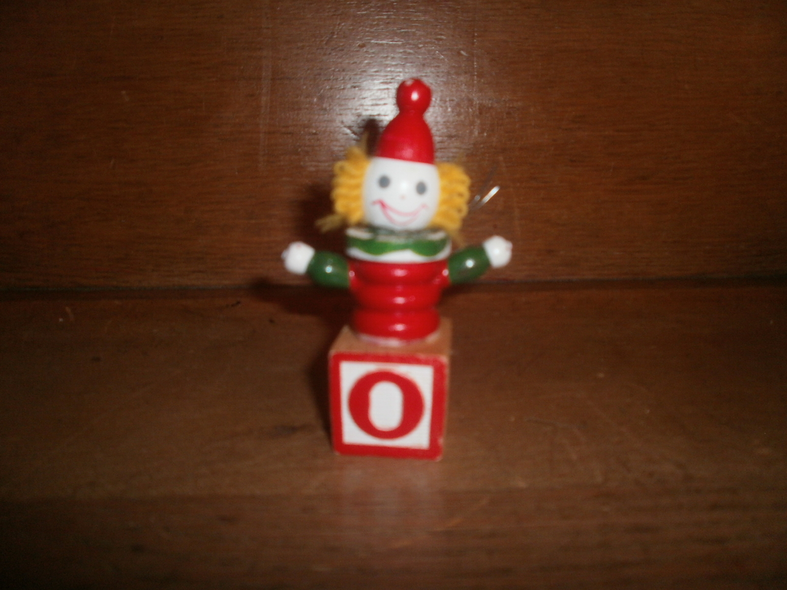 Wooden Christmas Ornament ,  Clown On A Letter Block - $2.00