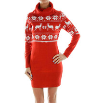 NWT Womens Size Large Tipsy Elves Red Cowl Neck Fair Isle Reindeer Sweater Dress - £31.33 GBP